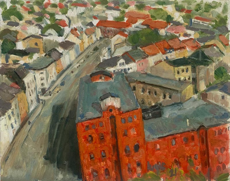 Krys Robertson. View from Paulskirche Schwerin 2. Oil on Canvas, 2021